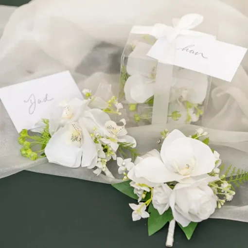 Real Touch Orchid & Rose Boutonniere in Box White (13cmH)