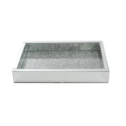 Rectange Crystal Mirror Tray Silver (35x25x5.5cmH)