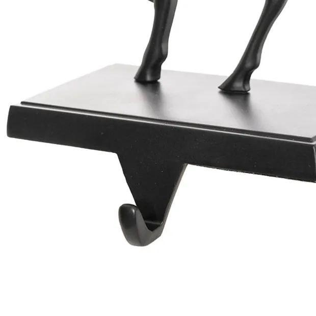 Reindeer Metal Stocking Holder Hook Matte Black (18.5cmH)