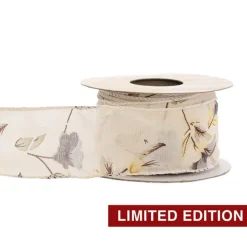 Ribbon Chiffon Fabulous Florals Sewn Edge Ivory (50mmx10m)