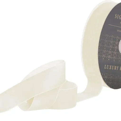 Ribbon Premium Plush Velvet Woven Edge White (38mmx20m)