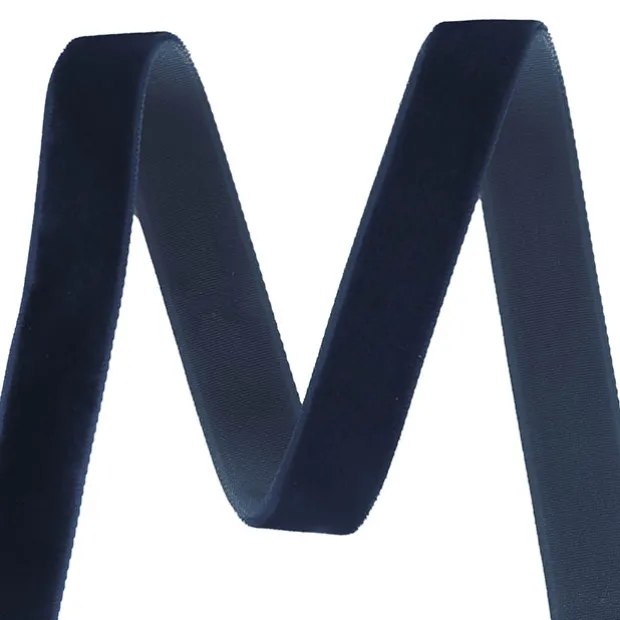 Ribbon Premium Plush Velvet Woven Edge Navy Blue (15mmx20m)