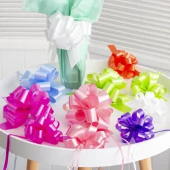Ribbon Pull Bow Pom Pom Orange (18mmx8.75cmD) Pack 5