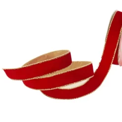 Ribbon Velvet with Gold Backing Red Wired Edge (25mmx10m)