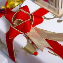 Ribbon Velvet with Gold Backing Red Wired Edge (25mmx10m)