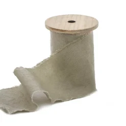 Ribbon with Wooden Spool Calico Sand (80mmx5m)