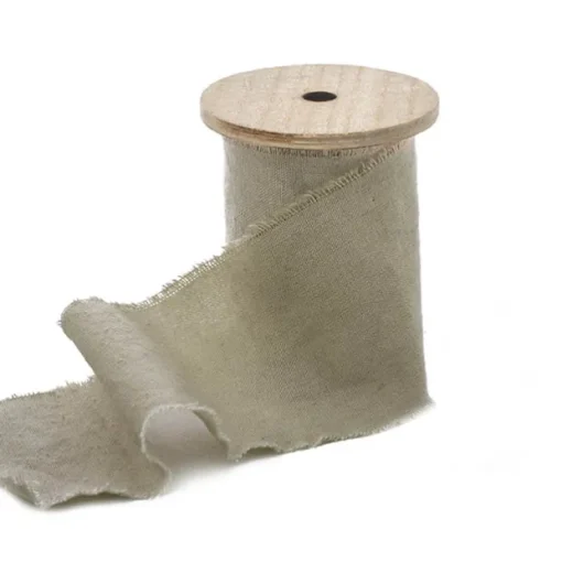 Ribbon with Wooden Spool Calico Sand (80mmx5m)
