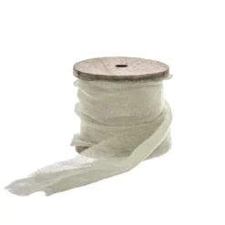 Ribbon with Wooden Spool Faux Silk Frayed Sage (80mmx5m)