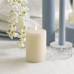 Roman Fluted Pillar Candle Off White (7x10cmH)
