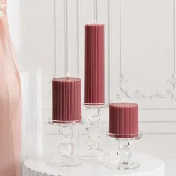 Roman Fluted Pillar Candle Dusty Pink (5x20cmH)