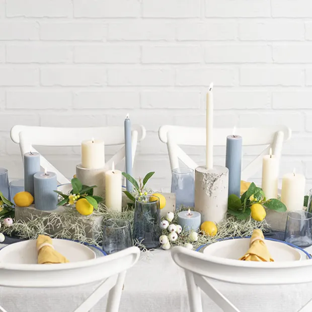 Roman Fluted Pillar Candle French Blue (5x15cmH)