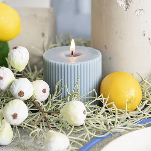 Roman Fluted Pillar Candle French Blue (7x7.5cmH)