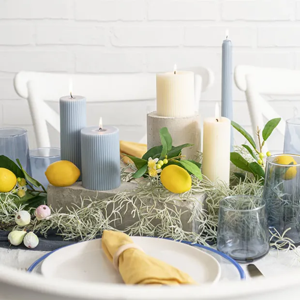 Roman Fluted Pillar Candle French Blue (5x20cmH)