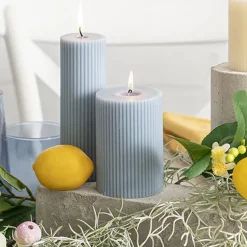 Roman Fluted Pillar Candle French Blue (7x10cmH)