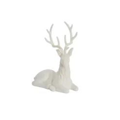 Sitting Flocked Reindeer White (18x25cmH)