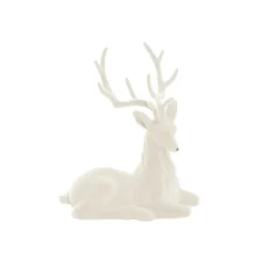 Sitting Flocked Reindeer White (18x25cmH)