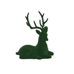 Sitting Flocked Reindeer Dark Green (18x25cmH)
