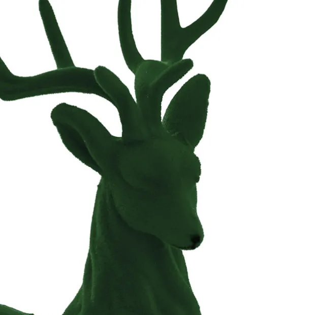 Sitting Flocked Reindeer Dark Green (18x25cmH)