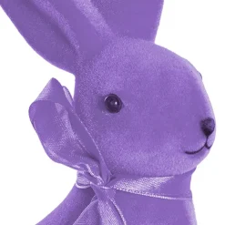 Sitting Long Ear Bunny Rabbit w Bow Flocked Purple (19cmH)