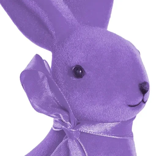 Sitting Long Ear Bunny Rabbit w Bow Flocked Purple (19cmH)