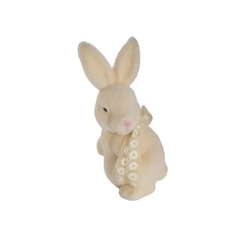 Standing Bunny Rabbit w Turning Head & Bow Cream (25.5cmH)