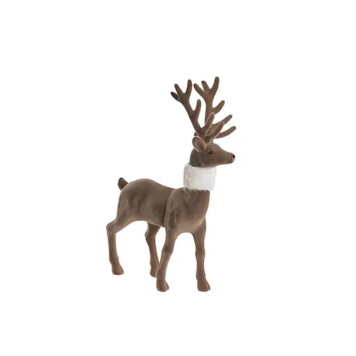 Standing Flocked Reindeer w Faux Fur Scarf Brown (37cmH)