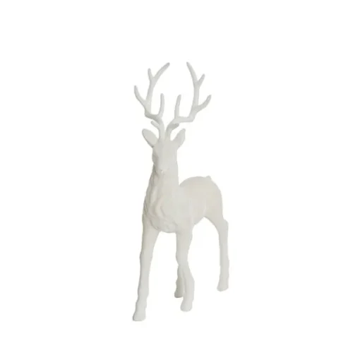 Standing Flocked Reindeer White (37cmH)