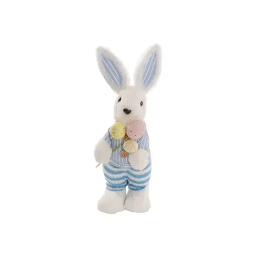 Standing Male Bunny w Egg Bouquet Blue & White (30cmH)