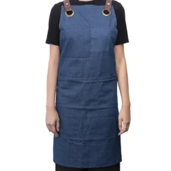 Stylish Denim Apron With Pockets Dark Blue (81x87cm)