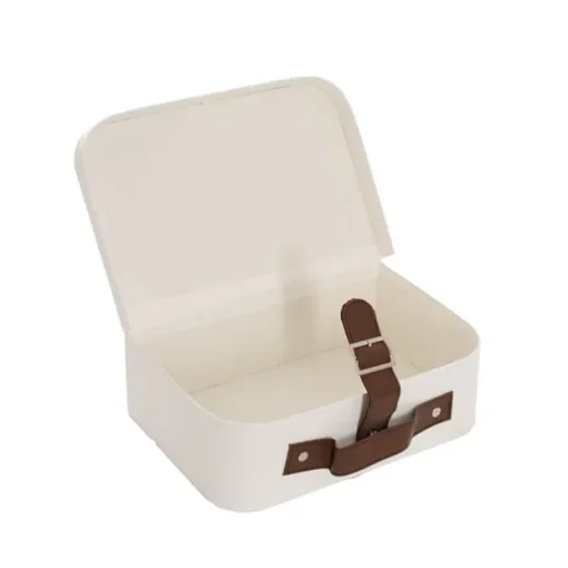 Suitcase Hamper Faux Linen Leather Set 2 White (29x20x11Hcm)