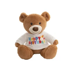 Teddy Bear Caleb w Happy Birthday T-Shirt White (21cmST)