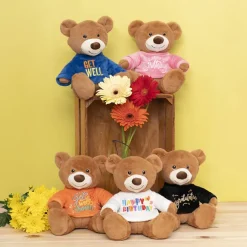 Teddy Bear Caleb w Happy Birthday T-Shirt White (21cmST)