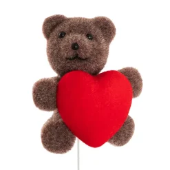 Teddy Bear w Heart Pick Pack 2 Flocked Brown (30.5cmH)