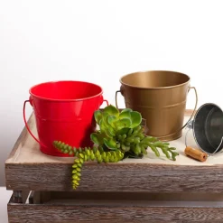 Tin Bucket with Handle Brass Gold (12.5Dx10.5cmH)