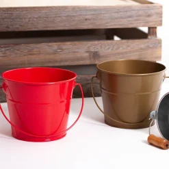 Tin Bucket with Handle Brass Gold (12.5Dx10.5cmH)