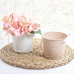 Tin Bucket with Handle White (12.5Dx10.5cmH)