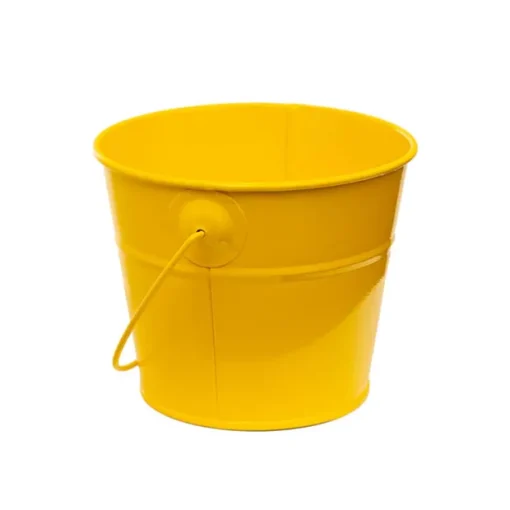 Tin Bucket with Handle Yellow (12.5Dx10.5cmH)