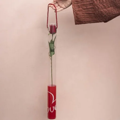 Velvet Rose Bud & Acetate Cylinder Love Tube Red (5.5x60cmH)