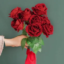 Velvet Rose x 9 Heads Bouquet Dark Red (9cmDx44cmH)