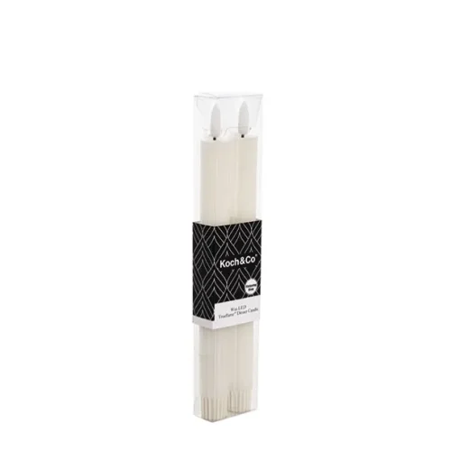Wax LED Trueflame Fluted Taper Candle White 2PK (2x24.5cmH)