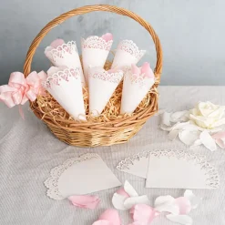Wedding Confetti Cone Lace Pattern Pack 20 White (14cmH)