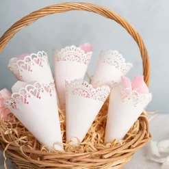 Wedding Confetti Cone Lace Pattern Pack 20 White (14cmH)