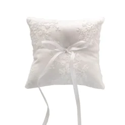 Wedding Ring Pillow w Lace White (15x15cmH)