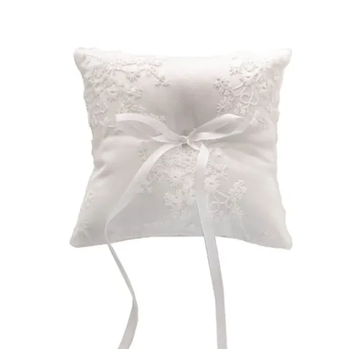 Wedding Ring Pillow w Lace White (15x15cmH)