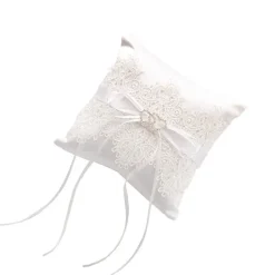 Wedding Ring Pillow w Lace Diamante Heart White (15x15cmH)