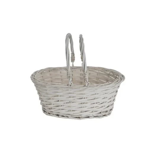 Wicker Basket with Handles Oval White (35x30x15cmH)