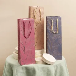 Wine Bag Single Bottle Pack 5 Leaves CopperGold (12x9x35cmH)