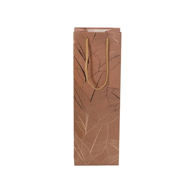 Wine Bag Single Bottle Pack 5 Leaves CopperGold (12x9x35cmH)