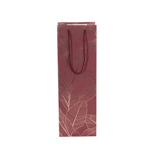 Wine Bag Single Bottle Pack 5 Leaves Red Gold (12x9x35cmH)