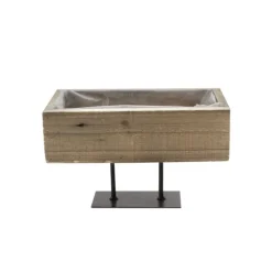 Wood Planter Tray with Metal Stand Natural (21x12x13cmH)